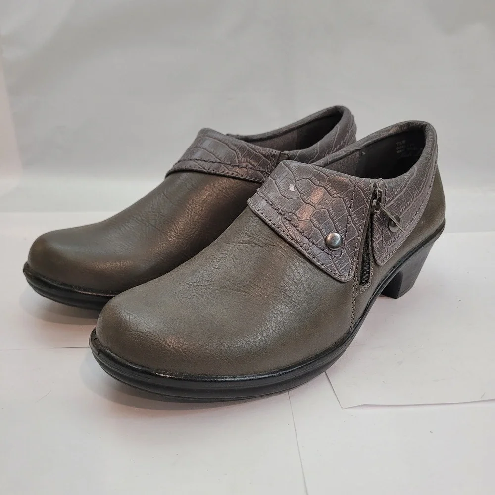 Easy Street Comfort Wave Ankle Booties Womens 7.5 Taupe Faux Side Zip Block Heel